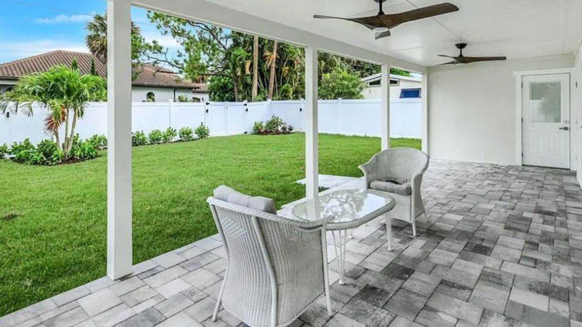 Notice the Tranquil Covered Patio with Ceiling Fans