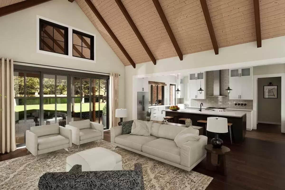 Vaulted Ceilings and Expansive Windows in This Open-Concept Living Space