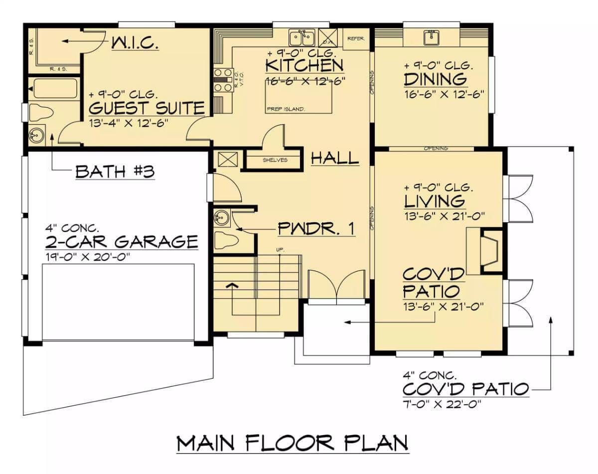 Main Floor Layout Featuring Open Living Spaces and a Cozy Guest Suite