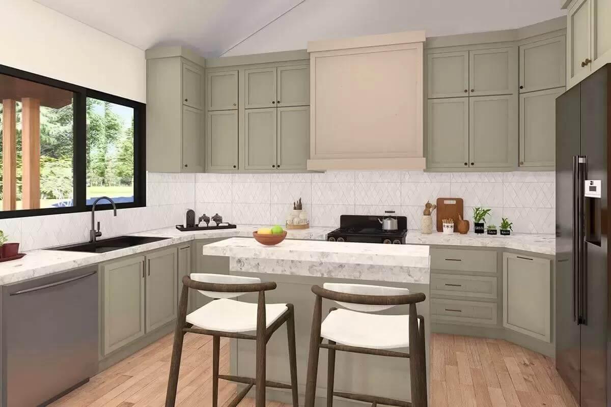 Take a Look at the Timeless Green Cabinets in This Craftsman Kitchen