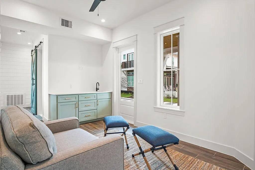 Cozy Nook with a Splash of Color and Barn Door Charm