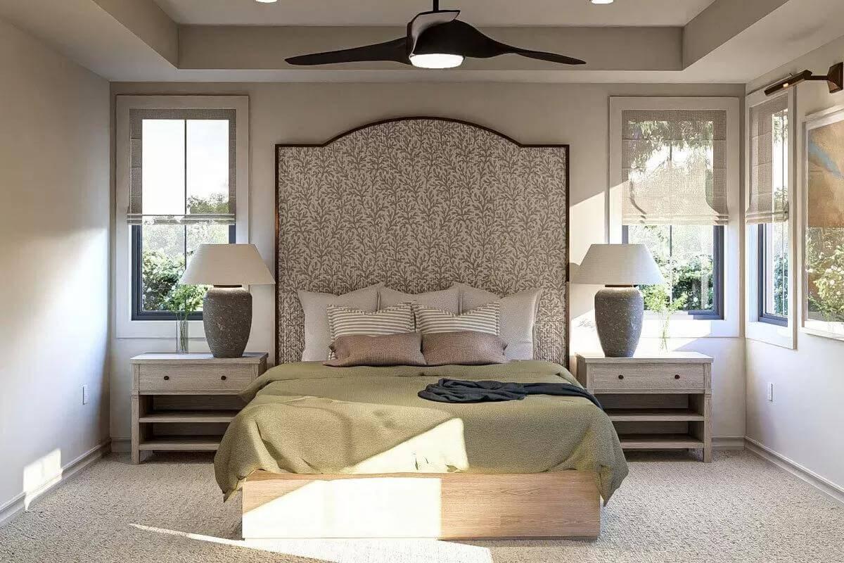 Check Out the Stylish Headboard in This Calming Bedroom Retreat