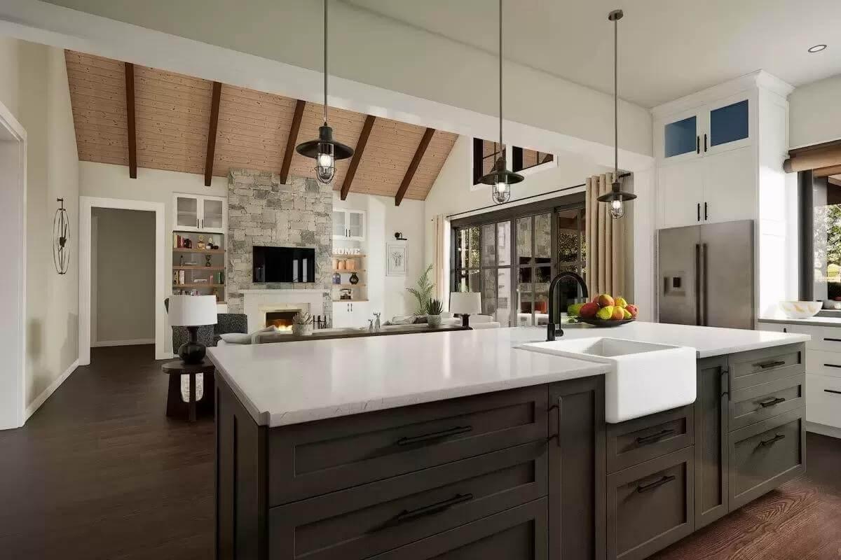Wow, Look at This Open Living Space with a Stone Fireplace