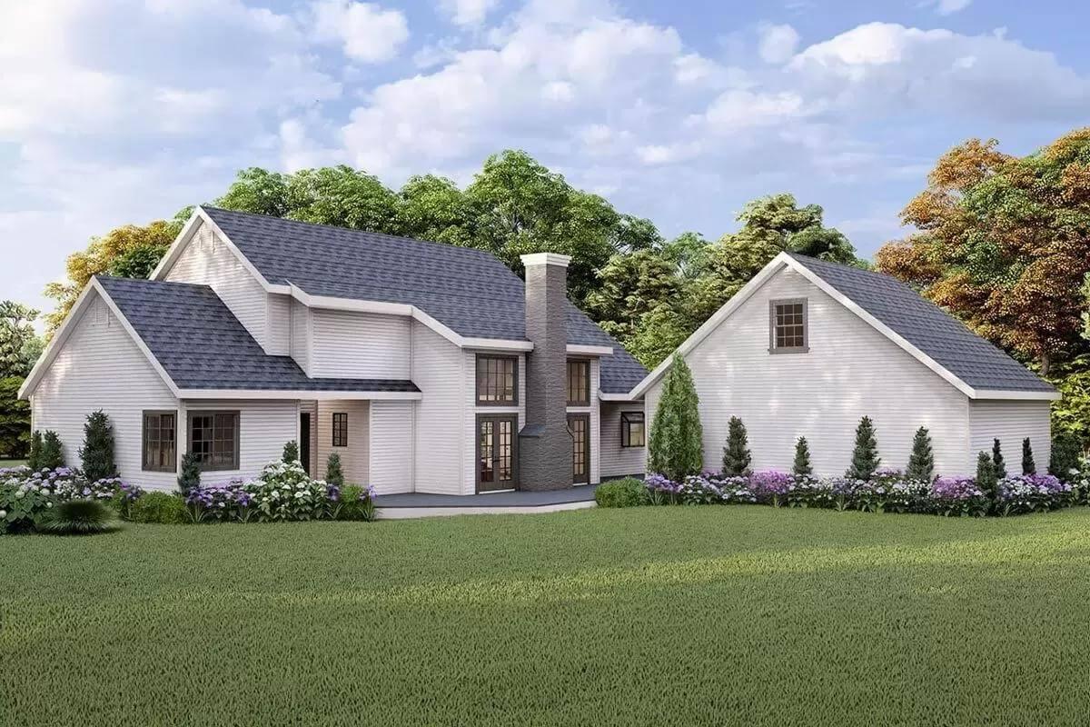 Gable Rooflines and Integrated Chimney Define This Modern Farmhouse
