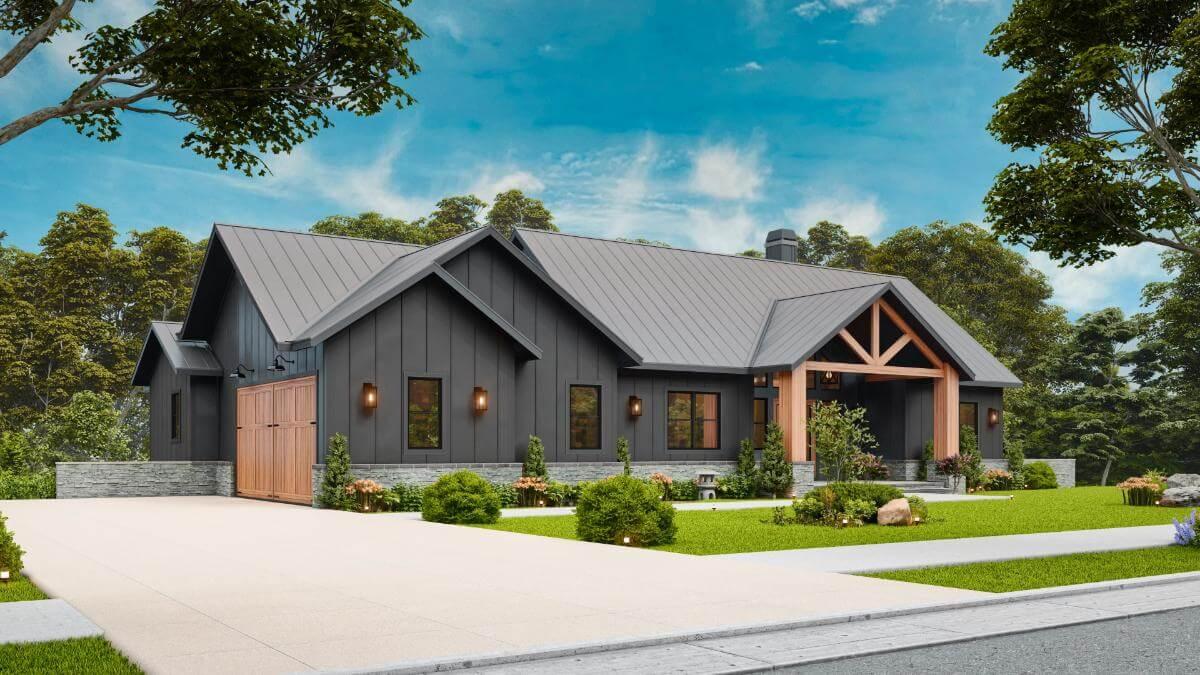 Admire the Striking Metal Roof and Natural Wood Accents of This Craftsman Beauty