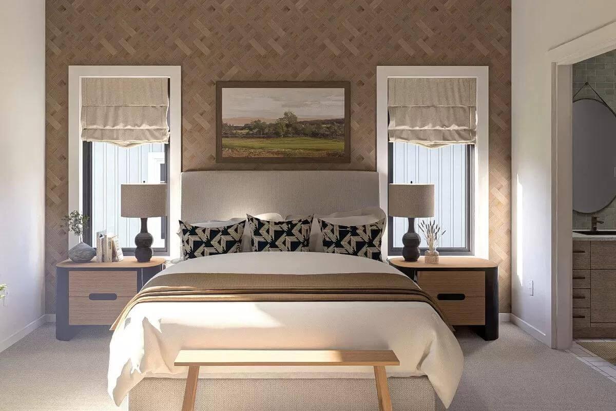 Peaceful Bedroom Retreat with Subtle Texture and Warm Tones