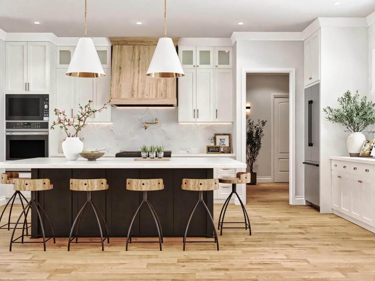 Admire the Natural Wooden Range Hood in This Modern Craftsman Kitchen