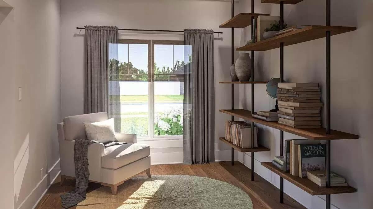 Cozy Reading Nook with Stylish Open Shelving