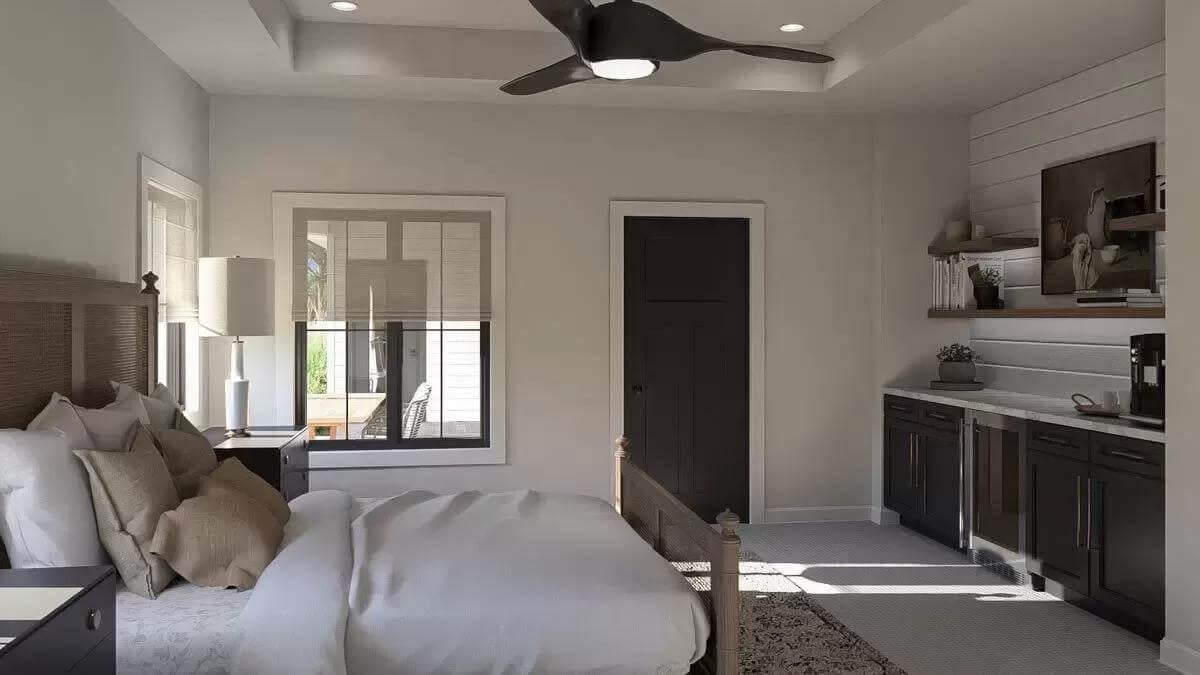Discover the Farmhouse Bedroom with Built-in Coffee Bar