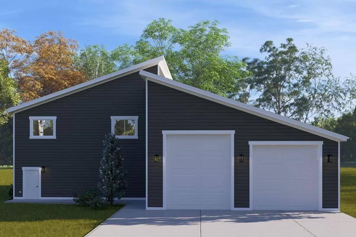 Notice the Asymmetric Roof on This Modern Garage