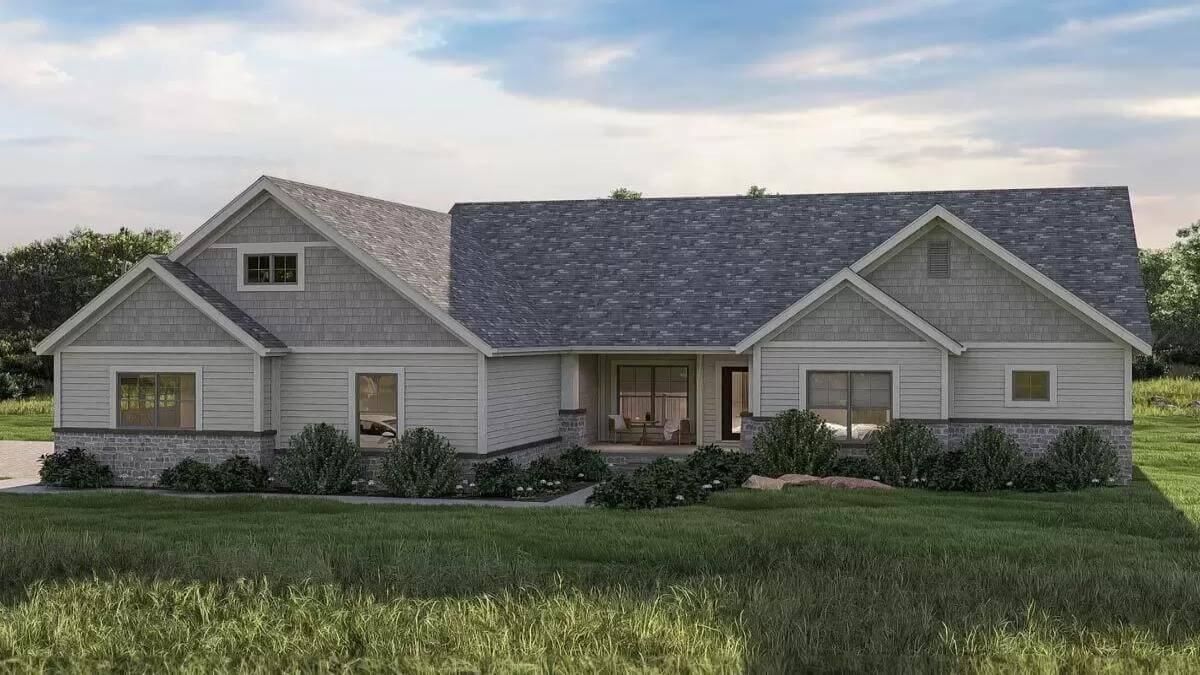 Craftsman Home with Stone Accents and Inviting Front Porch