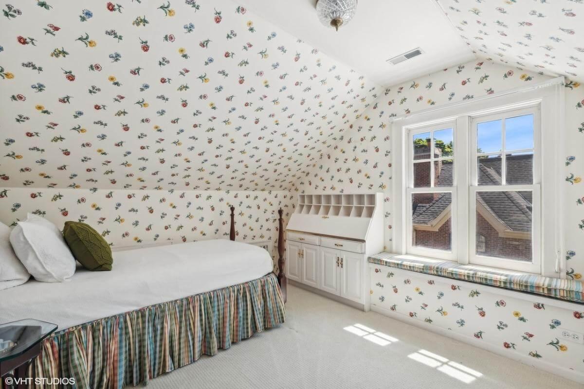 Floral-Themed Bedroom with Daybed and Angled Ceiling