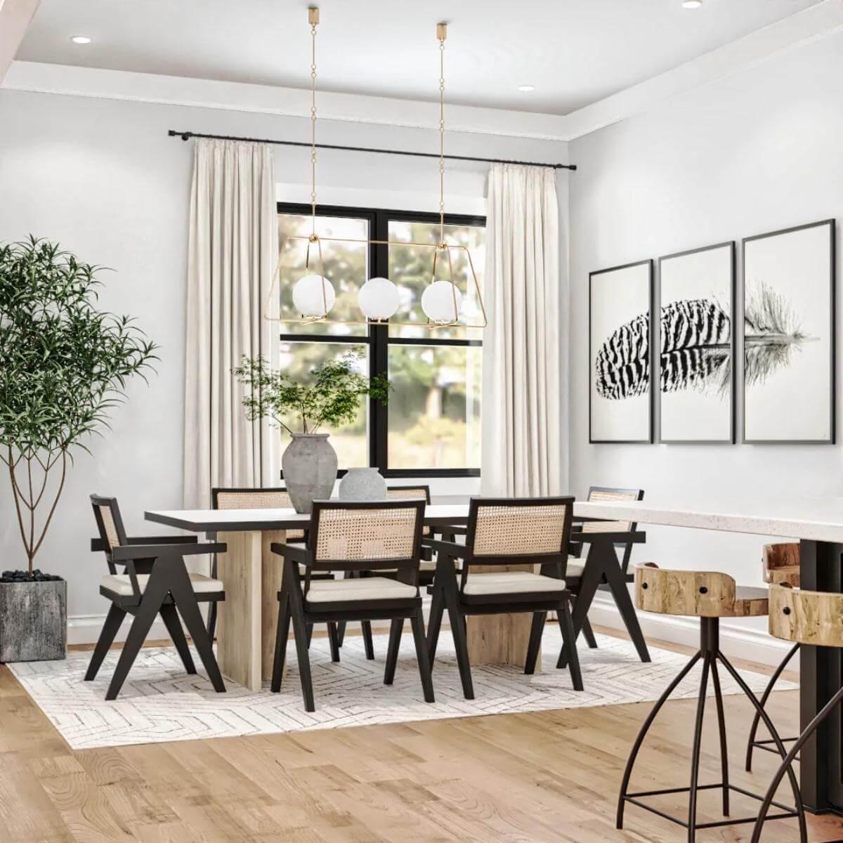 Modern Dining Space with Sleek Lines and Nature-Inspired Art