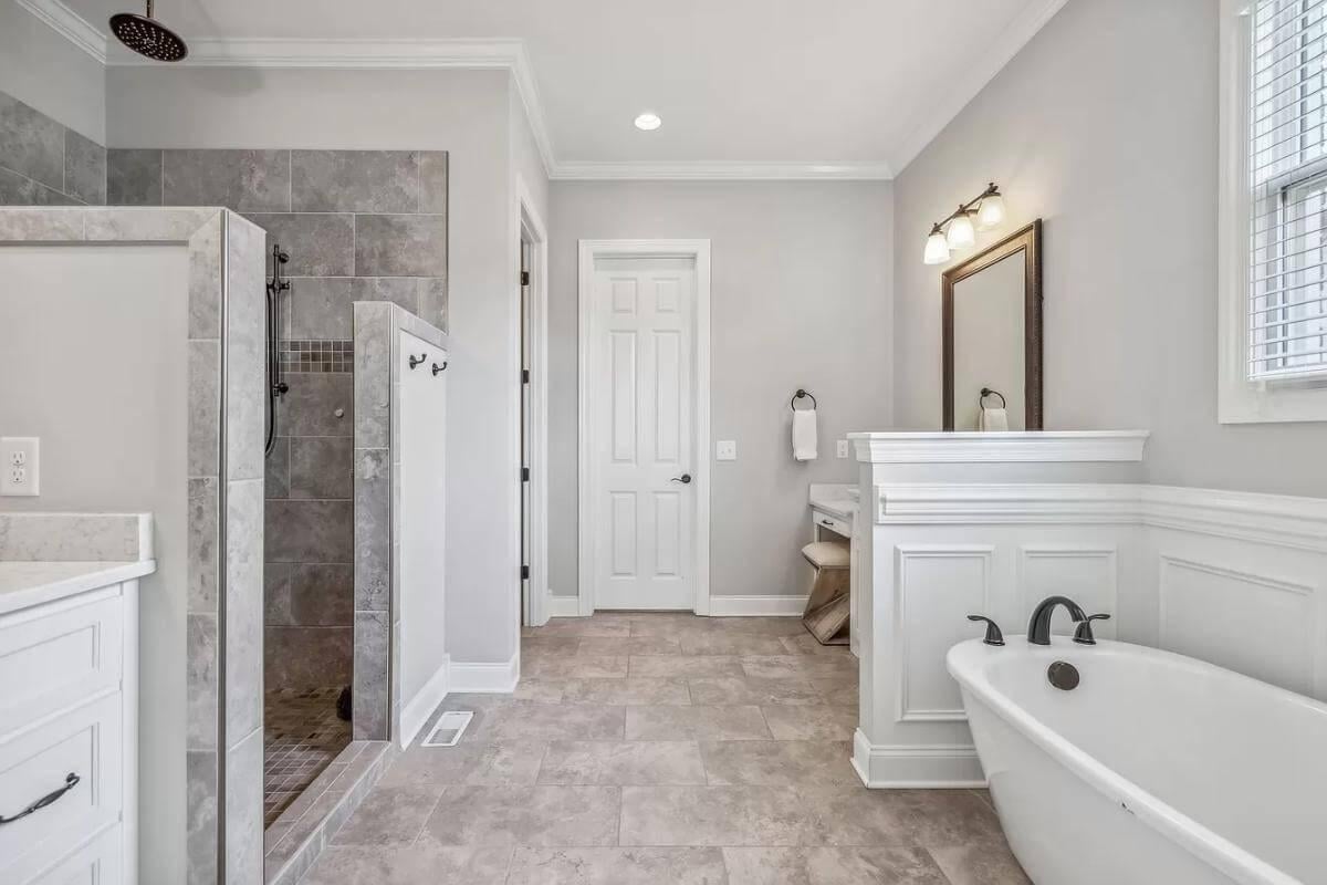 Notice the Spa-Like Serenity of This Bathroom with Freestanding Tub