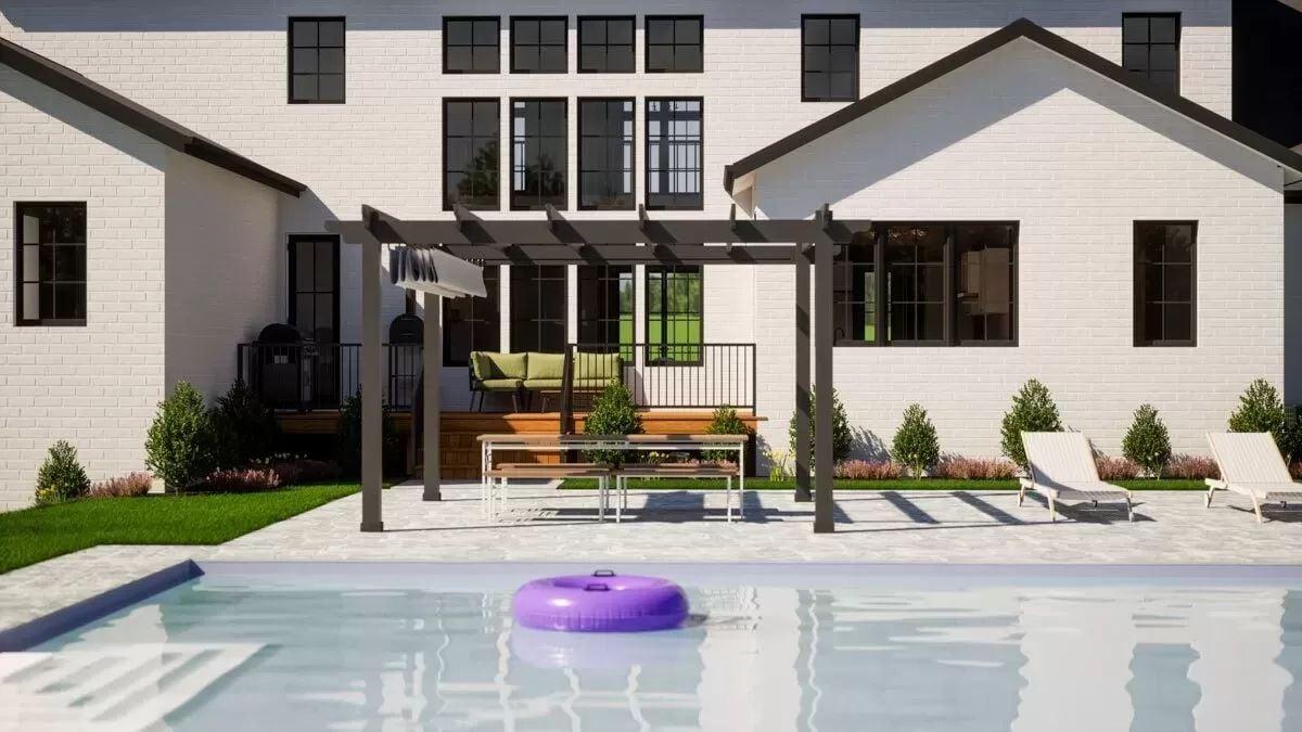 Enjoy Outdoor Living Under This Striking Pergola by the Pool