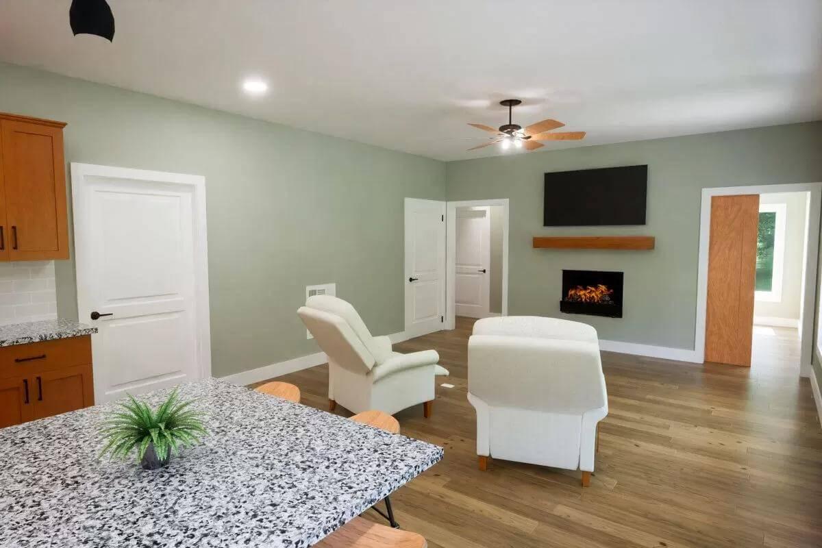 Relax in This Living Room with a Cozy Electric Fireplace Feature