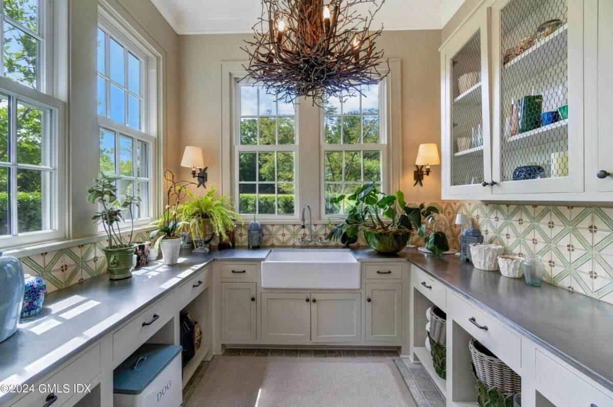 Step Into This Sunlit Utility Room with a Gorgeous Branch Chandelier