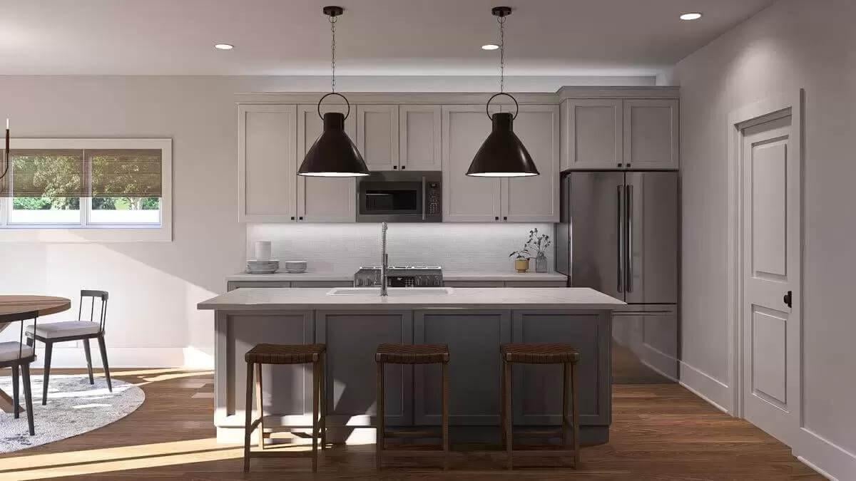 Chic Kitchen Space with Dramatic Pendant Lights