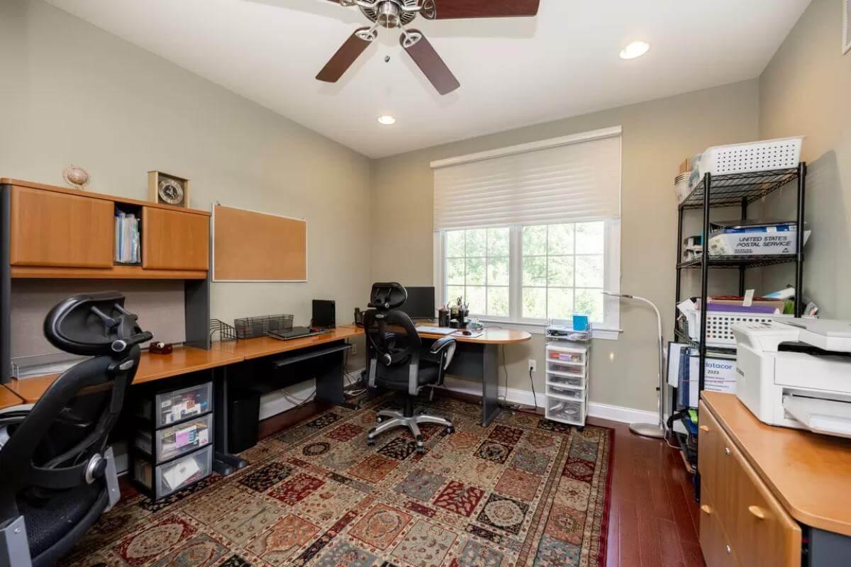 Home Office with a View and Rich Wood Tones