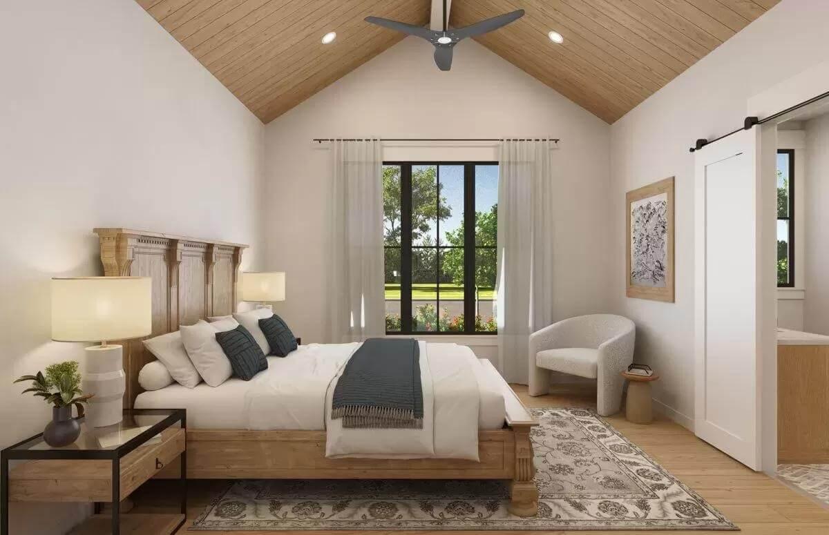 Wow, Check Out the Vaulted Ceiling and Warm Wood Tones in This Bedroom