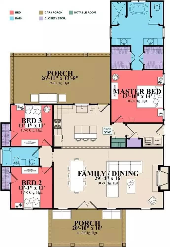 Exploring the Flow: A Thoughtful Craftsman Floor Plan with Ample Porches