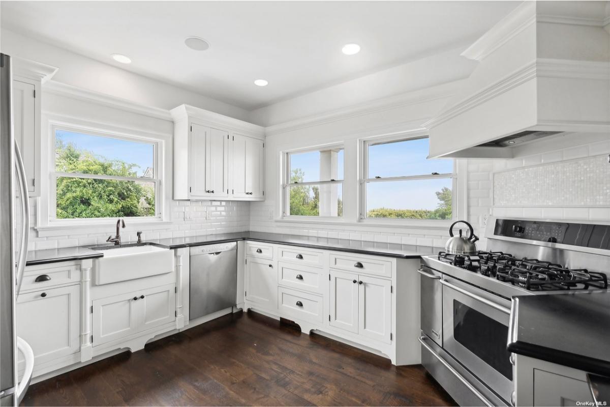 A Crisp Kitchen with Modern Farmhouse Appeal and Delightful Views