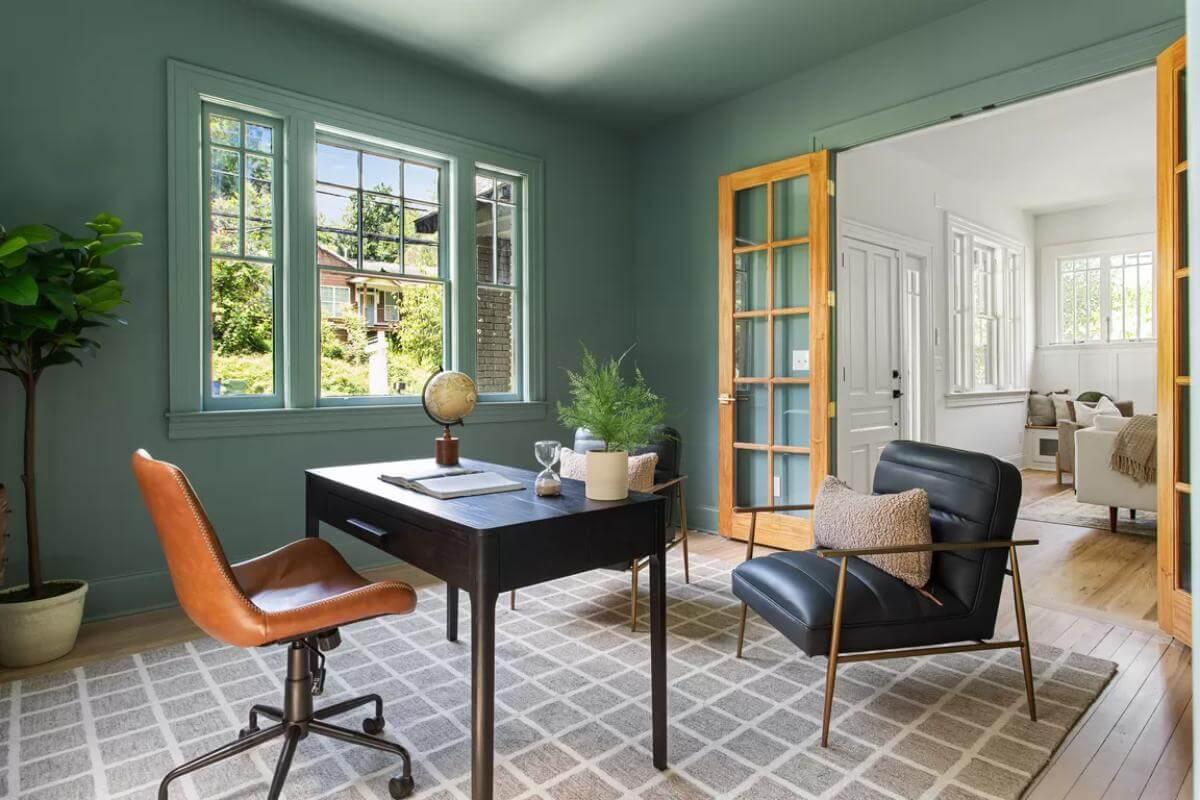 Explore This Elegant Home Office with French Doors