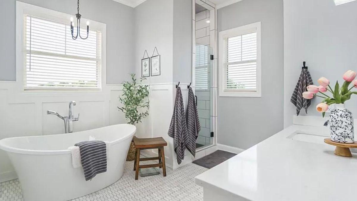 Relax in This Stylish Bathroom with Freestanding Tub