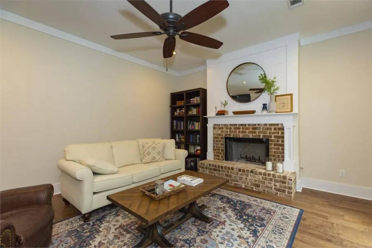 Notice the Brick Fireplace as the Focal Point in This Relaxed Living Room
