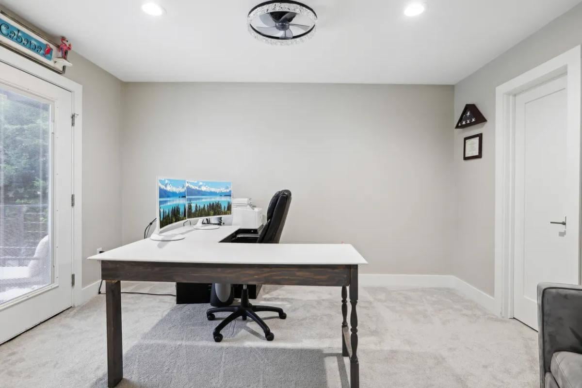 Neat and Efficient Home Office with Dual Monitors and Simple Decor