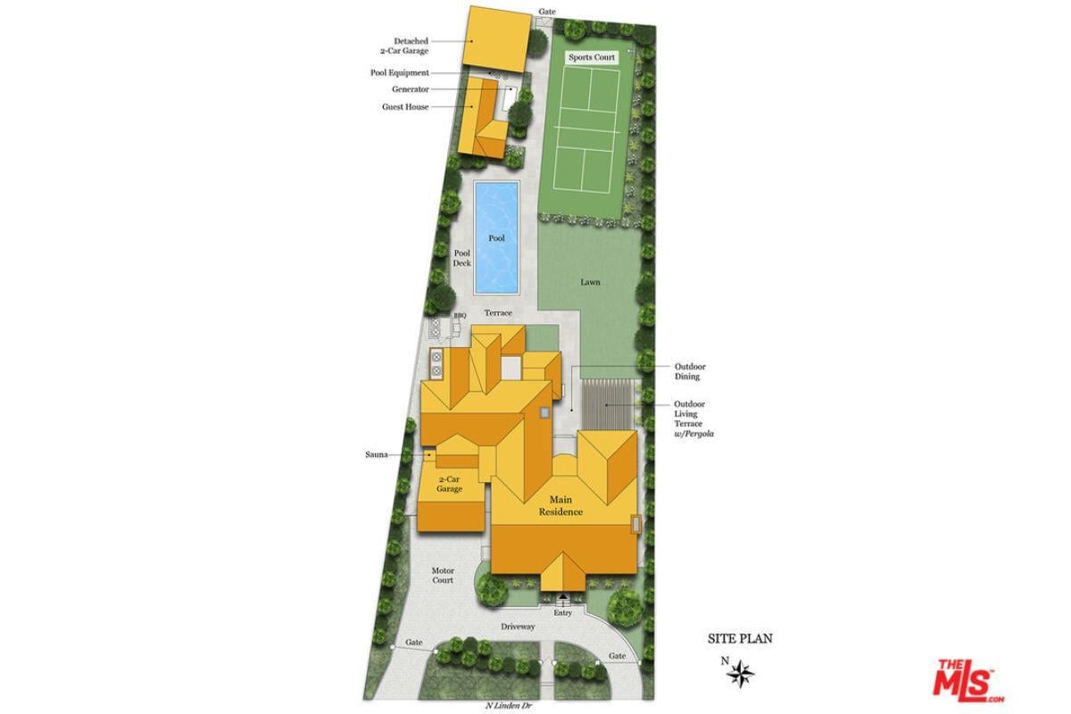 Expansive Site Plan with Pool, Sports Court, and Guest House
