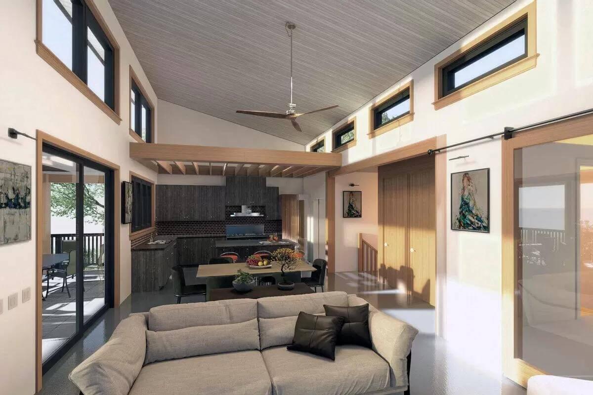 Welcome to This Airy Living Area with High Ceiling and Clerestory Windows