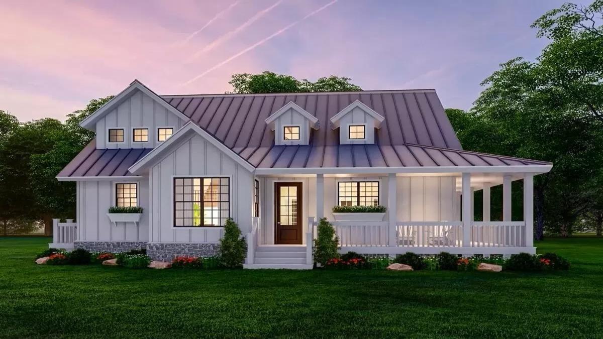 Charming Cottage Exterior with a Welcoming Front Porch