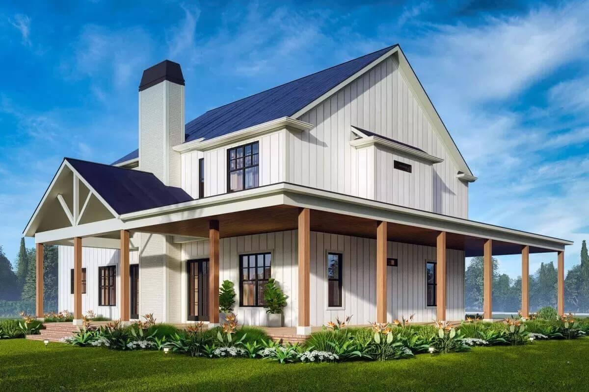 Check Out the Charming Wraparound Porch on This Farmhouse