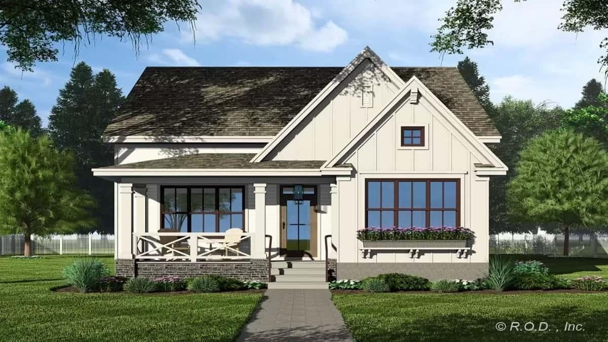 Charming Cottage with a Welcoming Front Porch and Flower Box