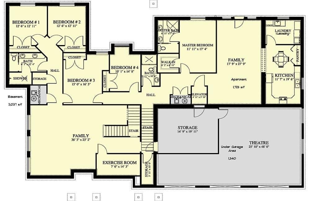Spacious Basement Floor Plan with Ample Storage and Home Theatre