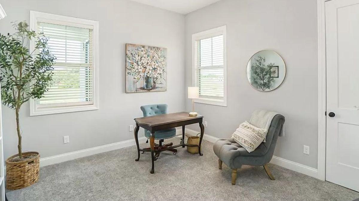 Charming Home OfficeโNotice the Touches of Soft Blue