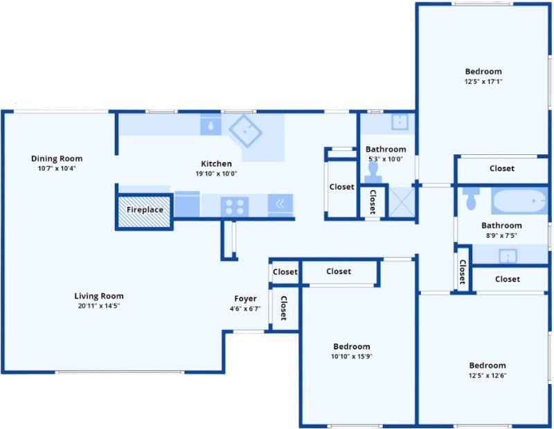Mid-Century Floor Plan with Thoughtful Layout and a Central Fireplace
