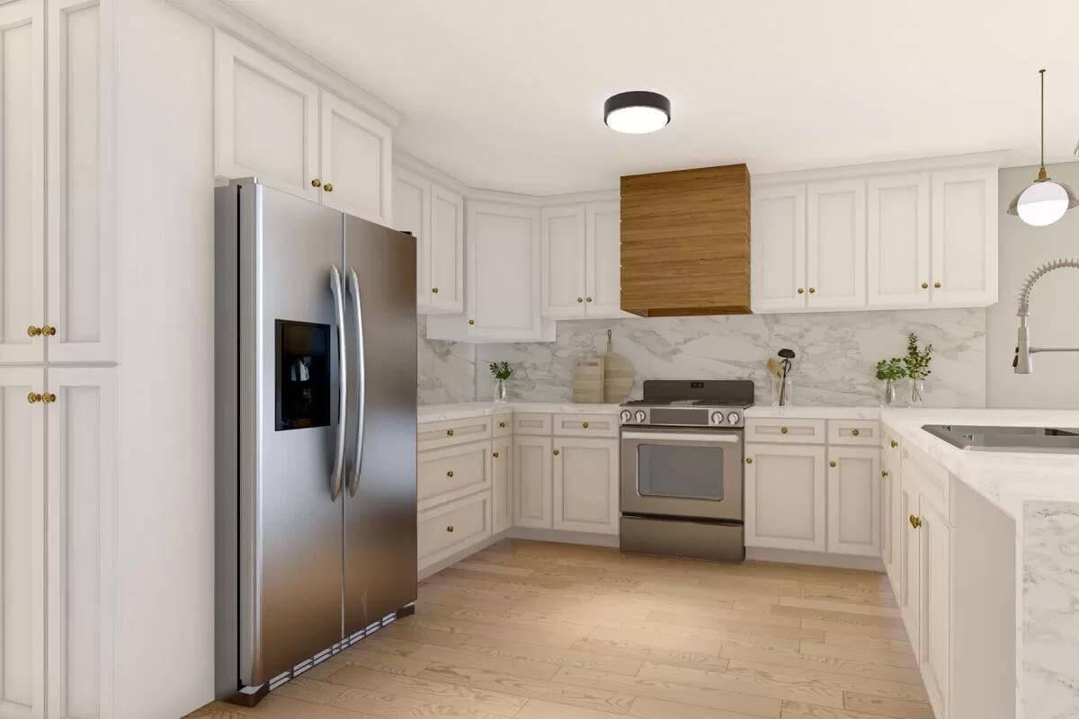 Check Out the Wood Accents in This Sleek Kitchen Design
