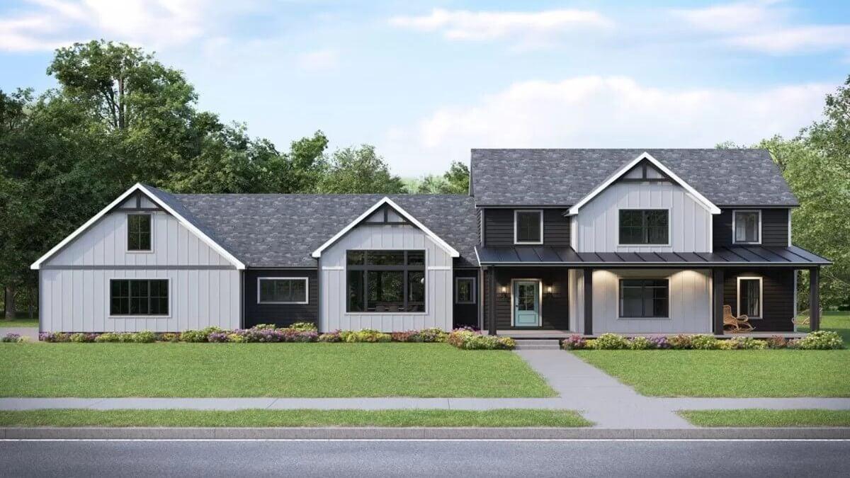 Modern Farmhouse with Striking Black and White Facade