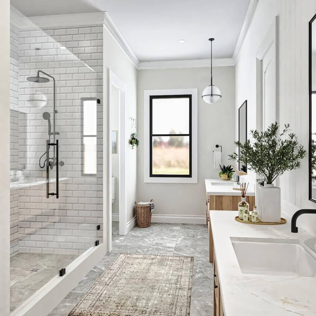 Spot the Sleek Black Fixtures in This Modern Craftsman Bathroom
