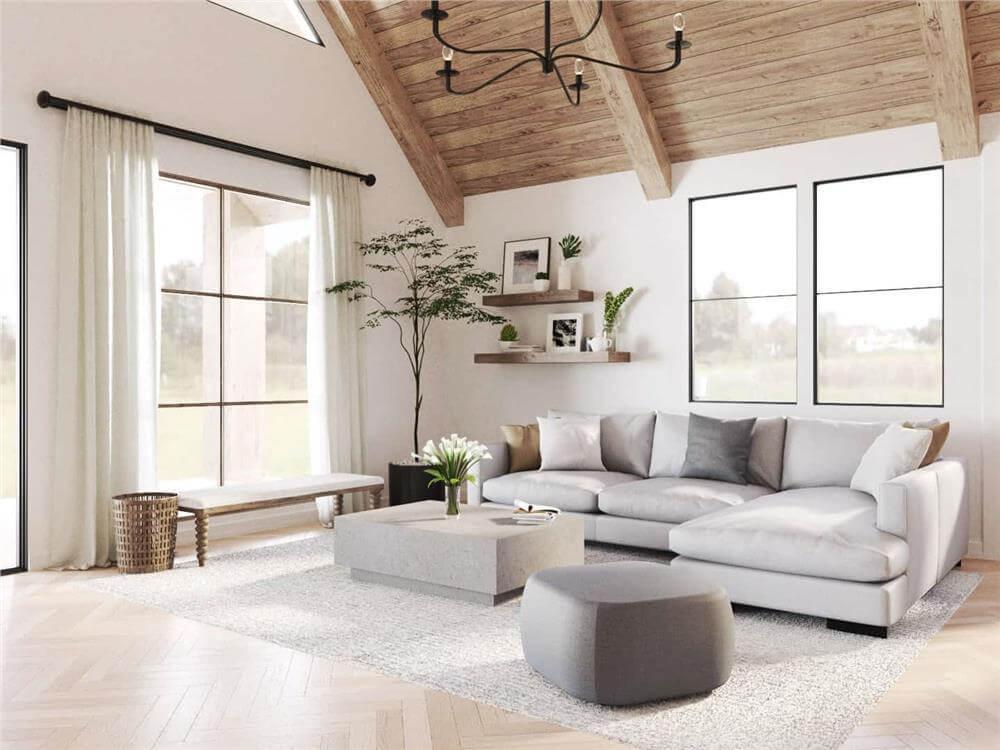 Vaulted Ceilings and Soft Neutrals Create a Relaxing Lounge