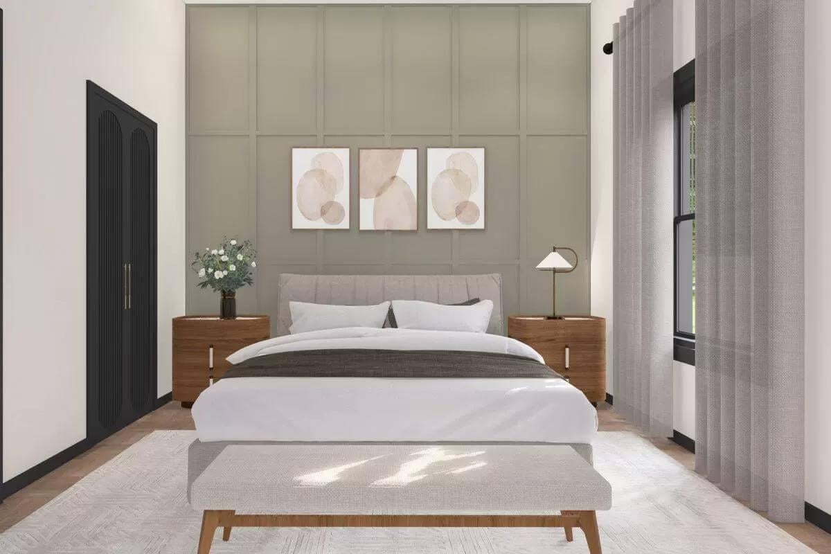 Admire the Subtle Accent Wall in This Sophisticated Bedroom