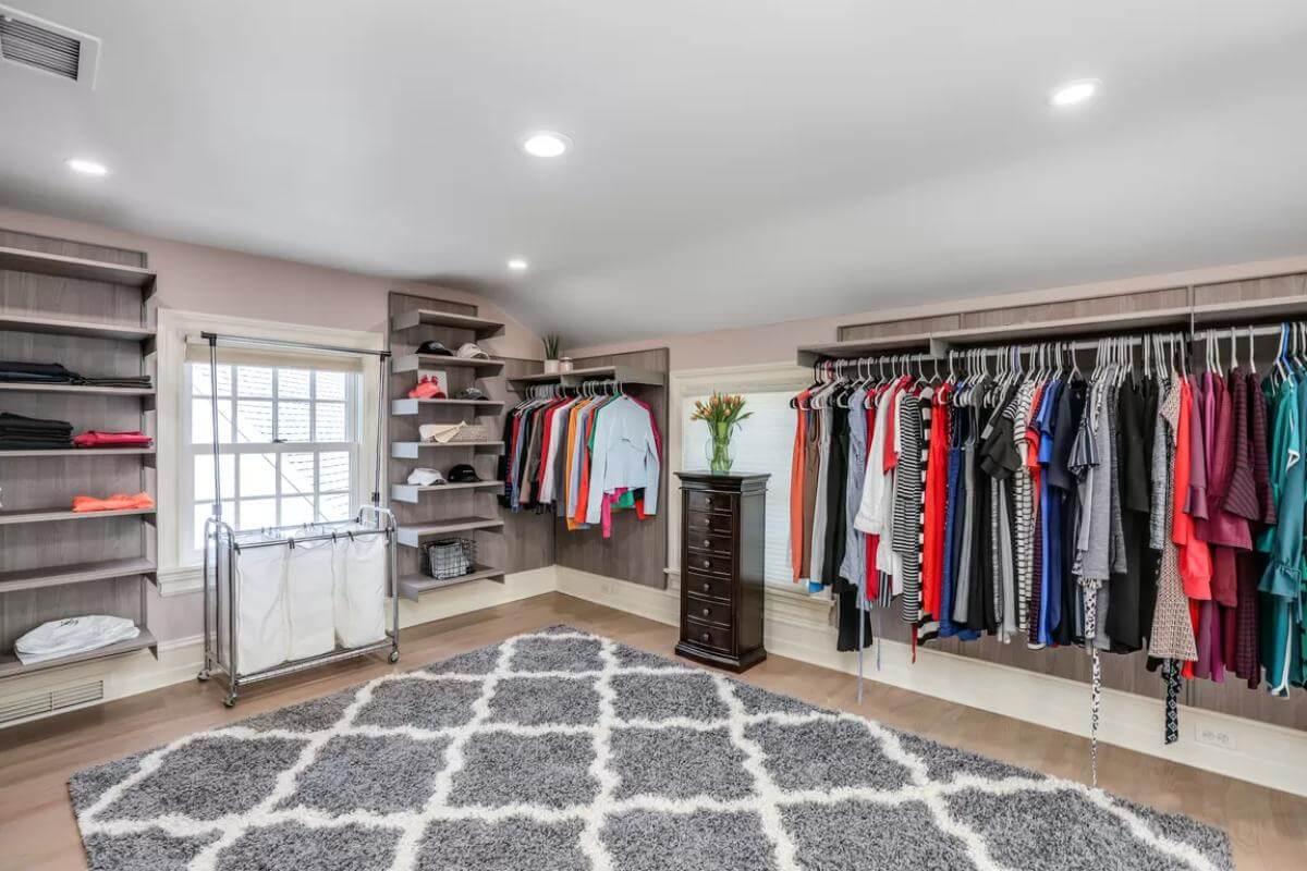 Explore This Expansive Walk-In Closet with Clever Built-In Shelving
