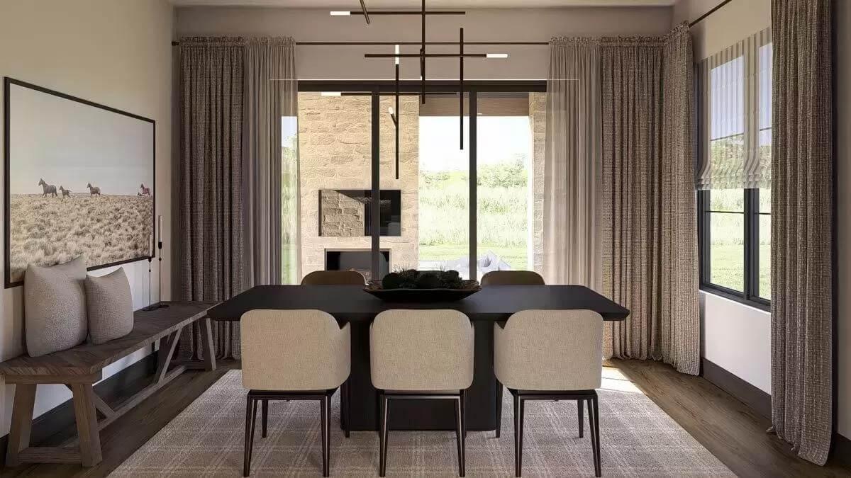 Dining Room with a View: Large Artwork and Sliding Glass Doors