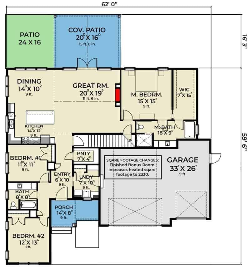 Spacious Open Floor Plan with Great Room and Dual Patios