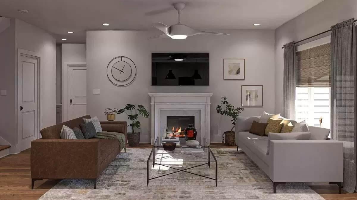 Inviting Living Room with a Fireplace and Thoughtful Decor