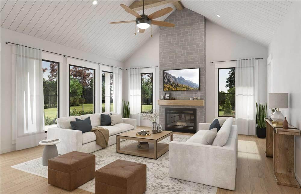 Relax in this Airy Living Room with Vaulted Ceilings