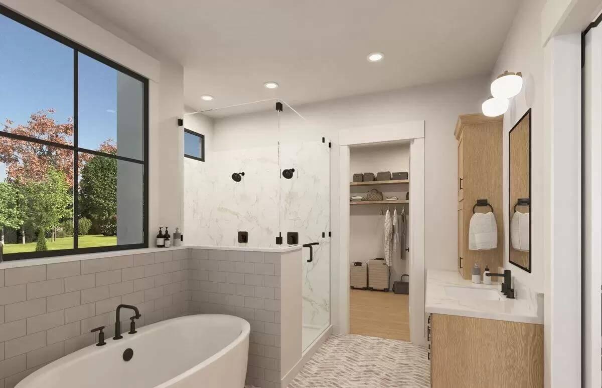 Check Out the Freestanding Tub with a View in This Spa-Like Bathroom