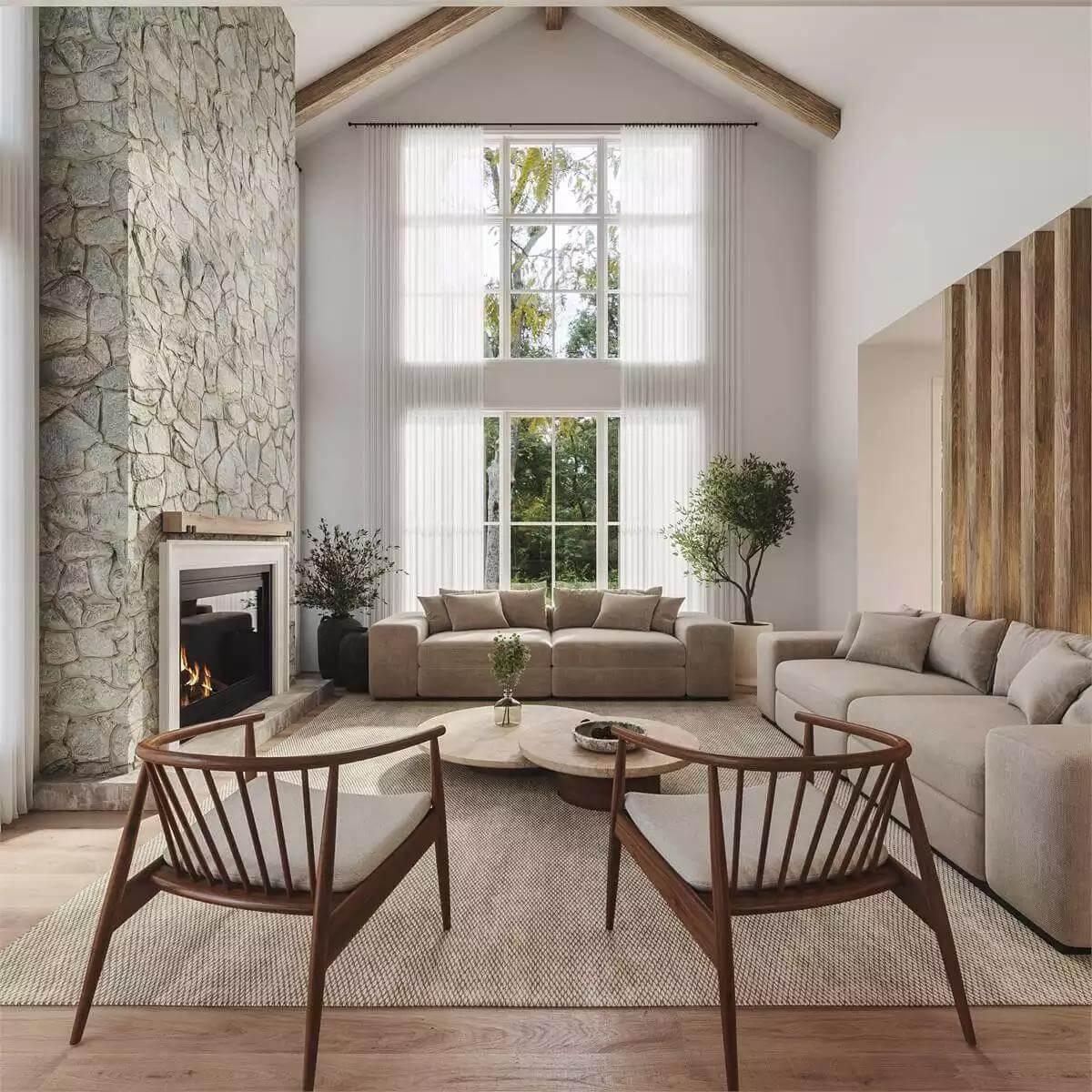 Look at the Stunning Stone Fireplace in This Elegant Living Room